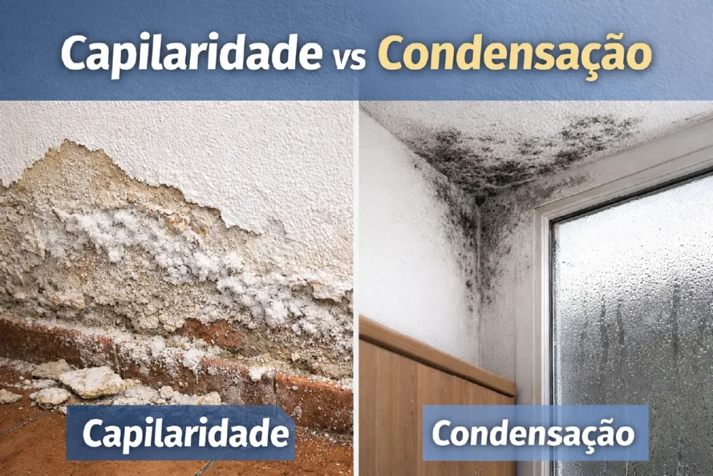 Capilaridade versus condensação: diferenças visuais na umidade das paredes
