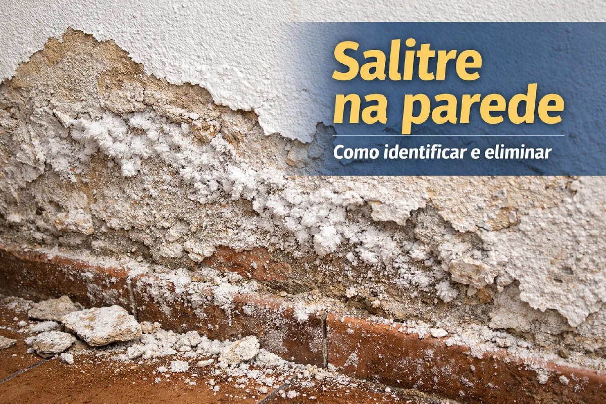Salitre na parede causado por umidade ascendente (capilaridade) em casa no Brasil